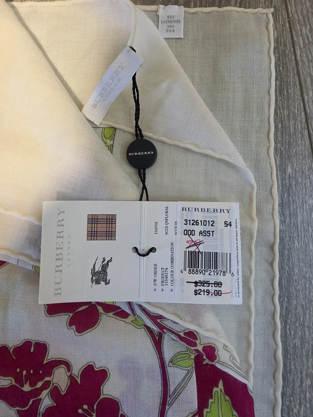 NWT Burberry London Cashmere Silk Floral Scarf | 65% Cashmere | Made in Italy